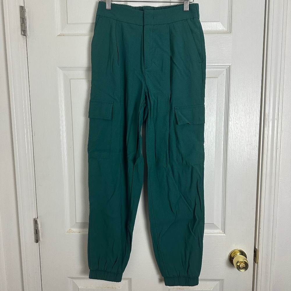 ! A New Day Officewear Work Green High Waist Cargo Jogger Pants Women Size 2